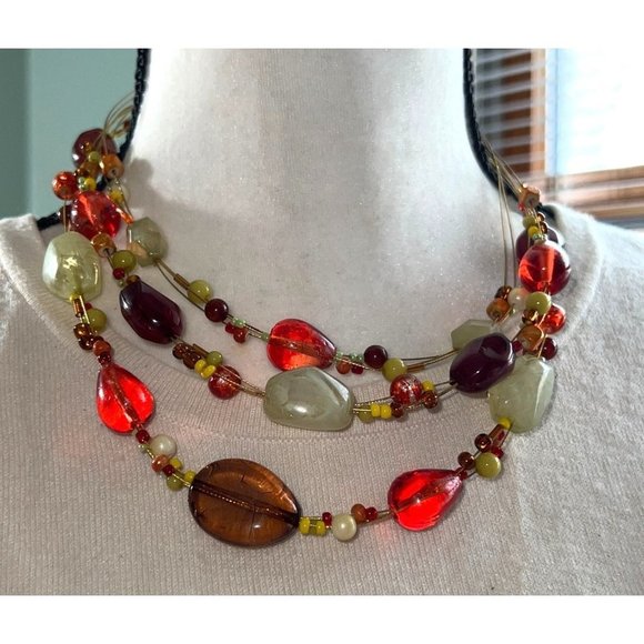 Color of Fall Glass Bead Necklace -- 18" - Picture 1 of 7